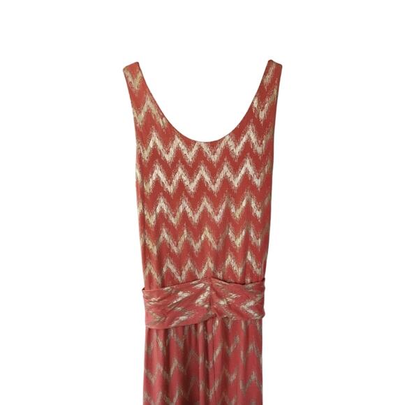 SOFT SURROUNDINGS Sz S Salmon Gold Alessandra Metallic Chevron Long Maxi Dress - Picture 4 of 14